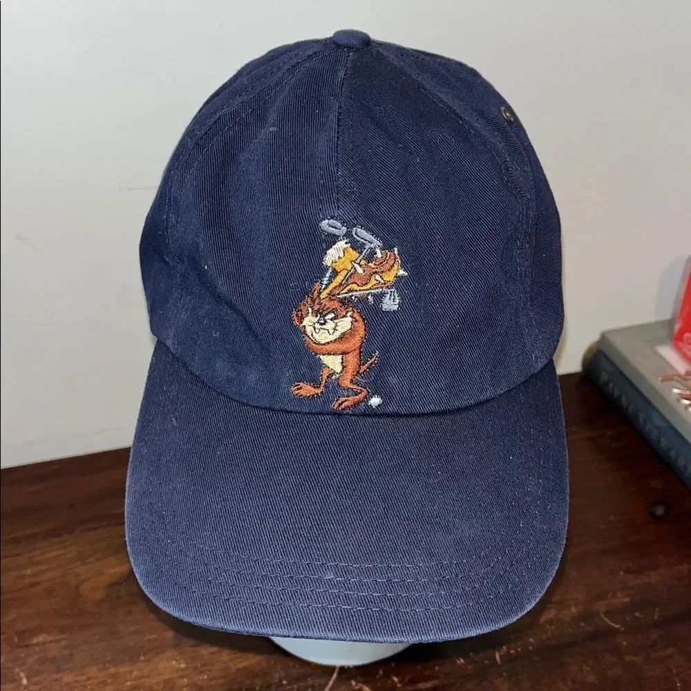 1998 vtg Taz Tasmanian Devil Blue golf retro cotton baseball cap hat Warner Bros